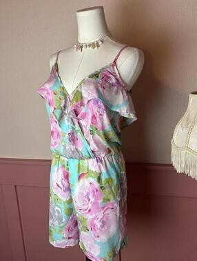 Jane Norman floral ruffle playsuit romper pink blue green summer fairy cute